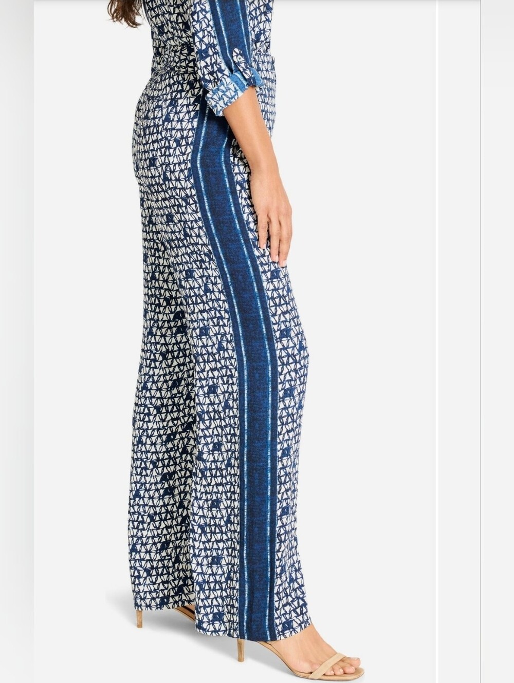 NIC+ZOE Etched Angle Blue Patterned Wide-Leg Pants Size 6 - Picture 3 of 13